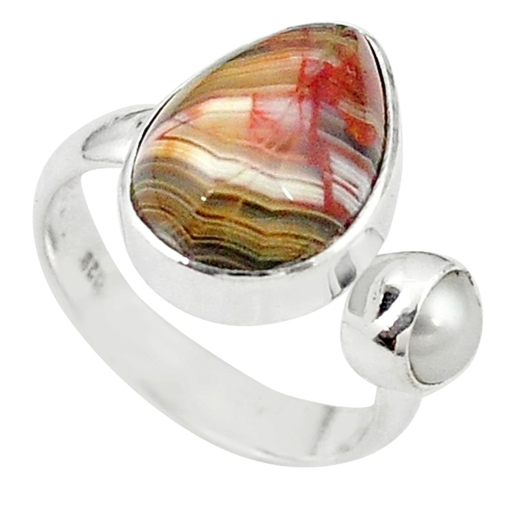 Natural mexican laguna lace agate 925 silver adjustable ring size 5.5 m28553
