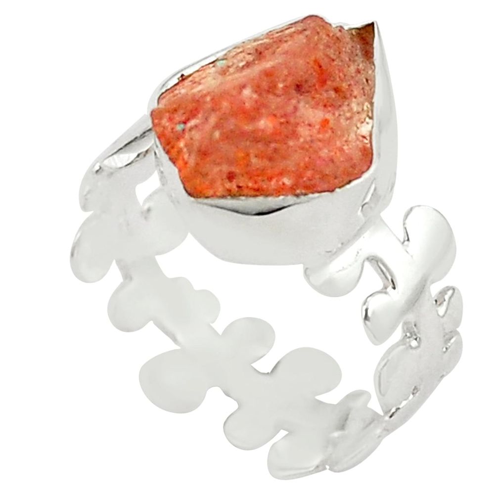 925 sterling silver natural orange sunstone rough ring jewelry size 8 m28690