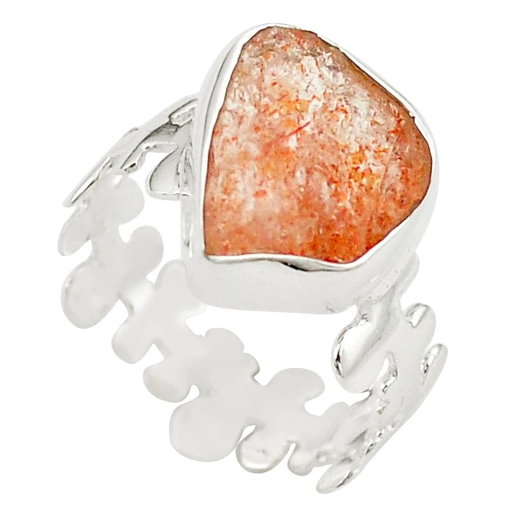 925 sterling silver natural orange sunstone rough ring jewelry size 9 m28696