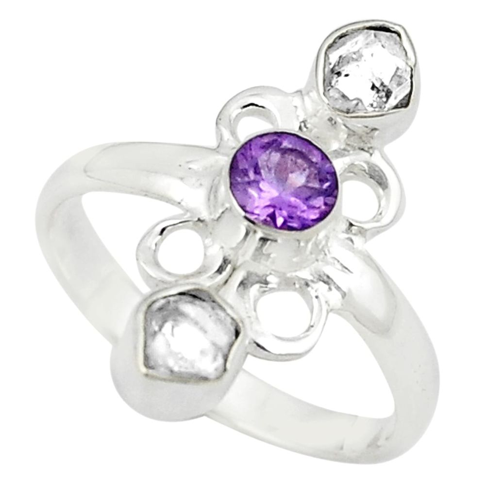 Natural white herkimer diamond amethyst 925 silver ring size 9 m28862