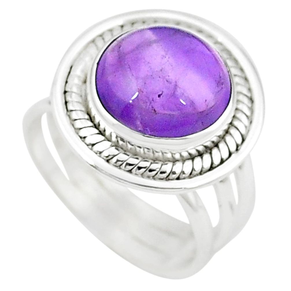 925 sterling silver natural purple amethyst round ring jewelry size 6.5 m29457