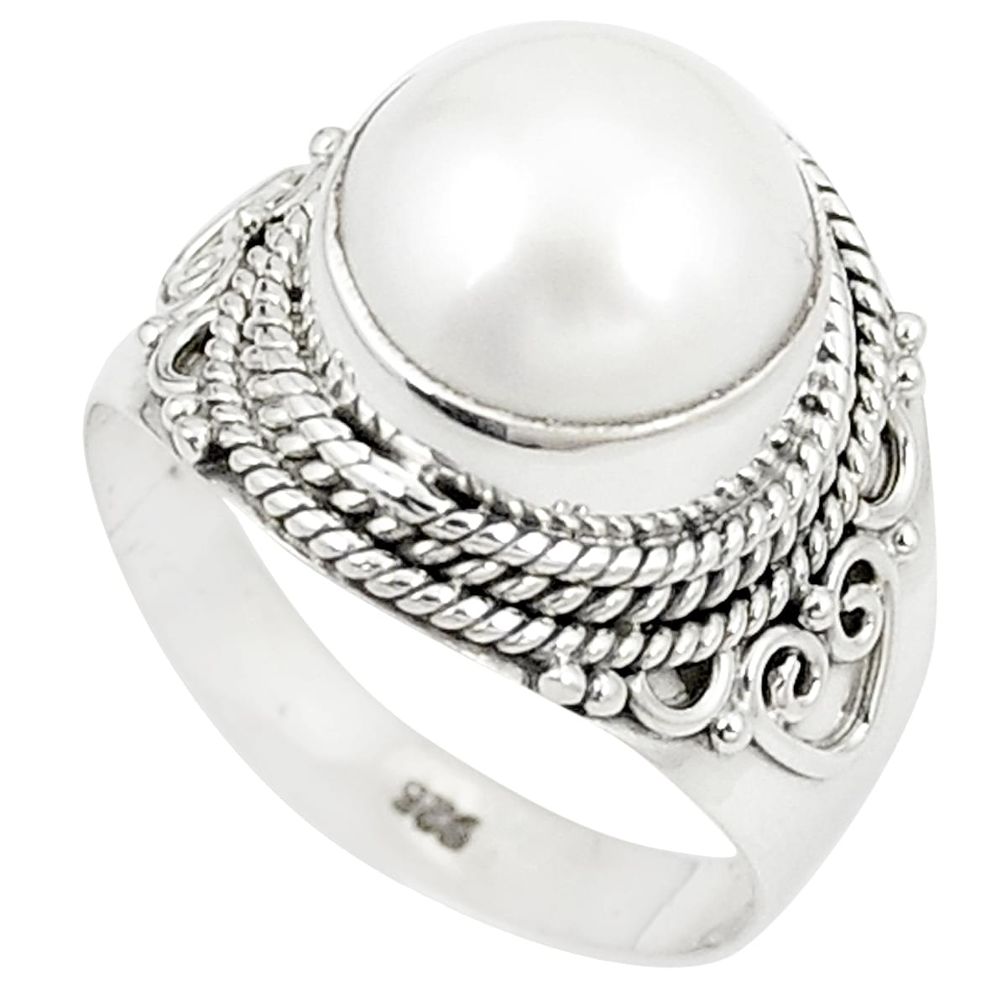 Natural white pearl 925 sterling silver ring jewelry size 7.5 m29995