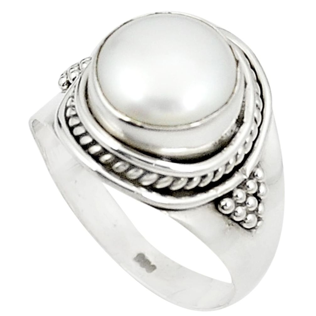 Natural white pearl 925 sterling silver ring jewelry size 8 m30022