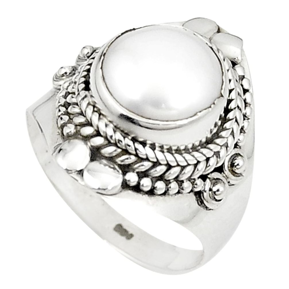 Natural white pearl 925 sterling silver ring jewelry size 6.5 m30033