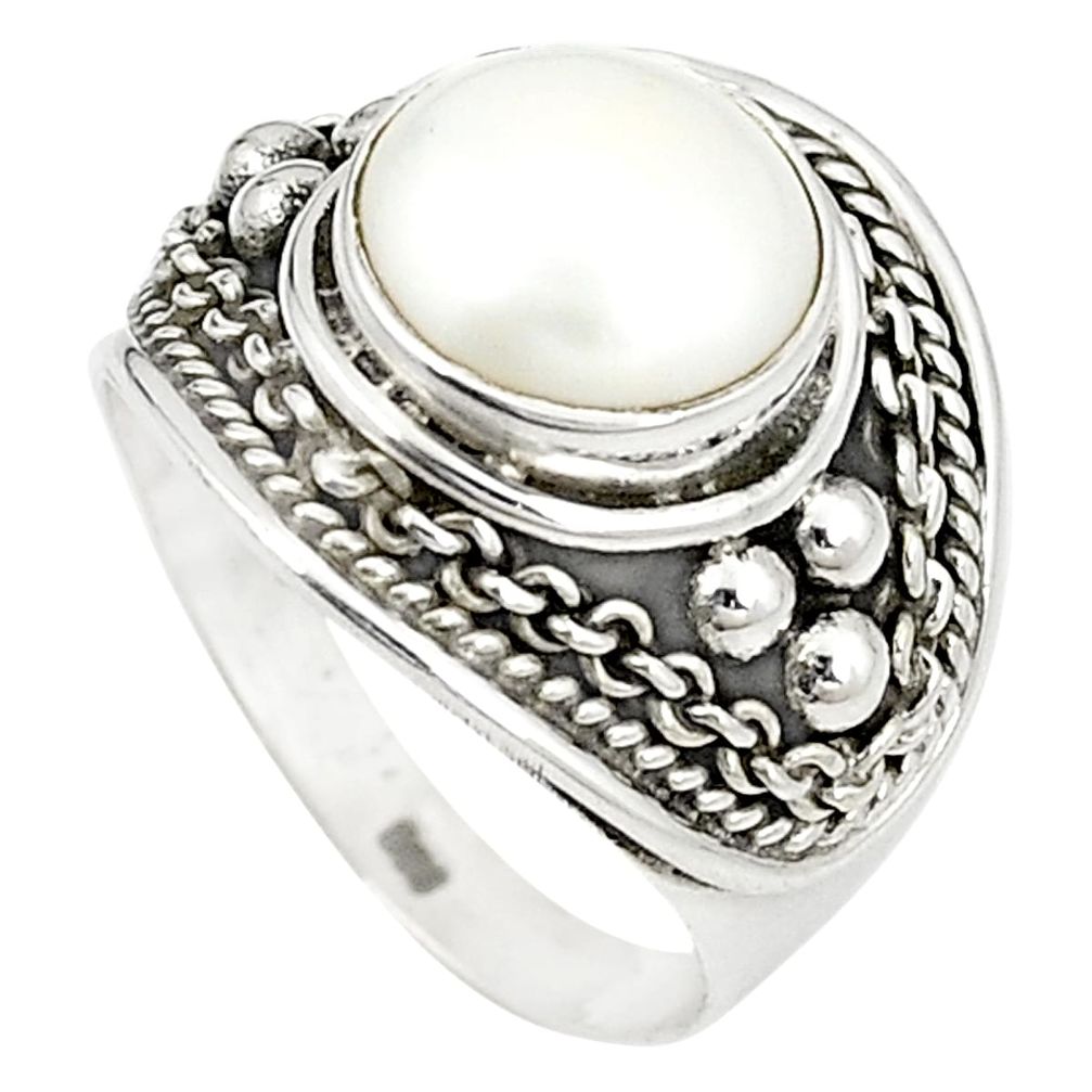 925 sterling silver natural white pearl round ring jewelry size 8 m30040