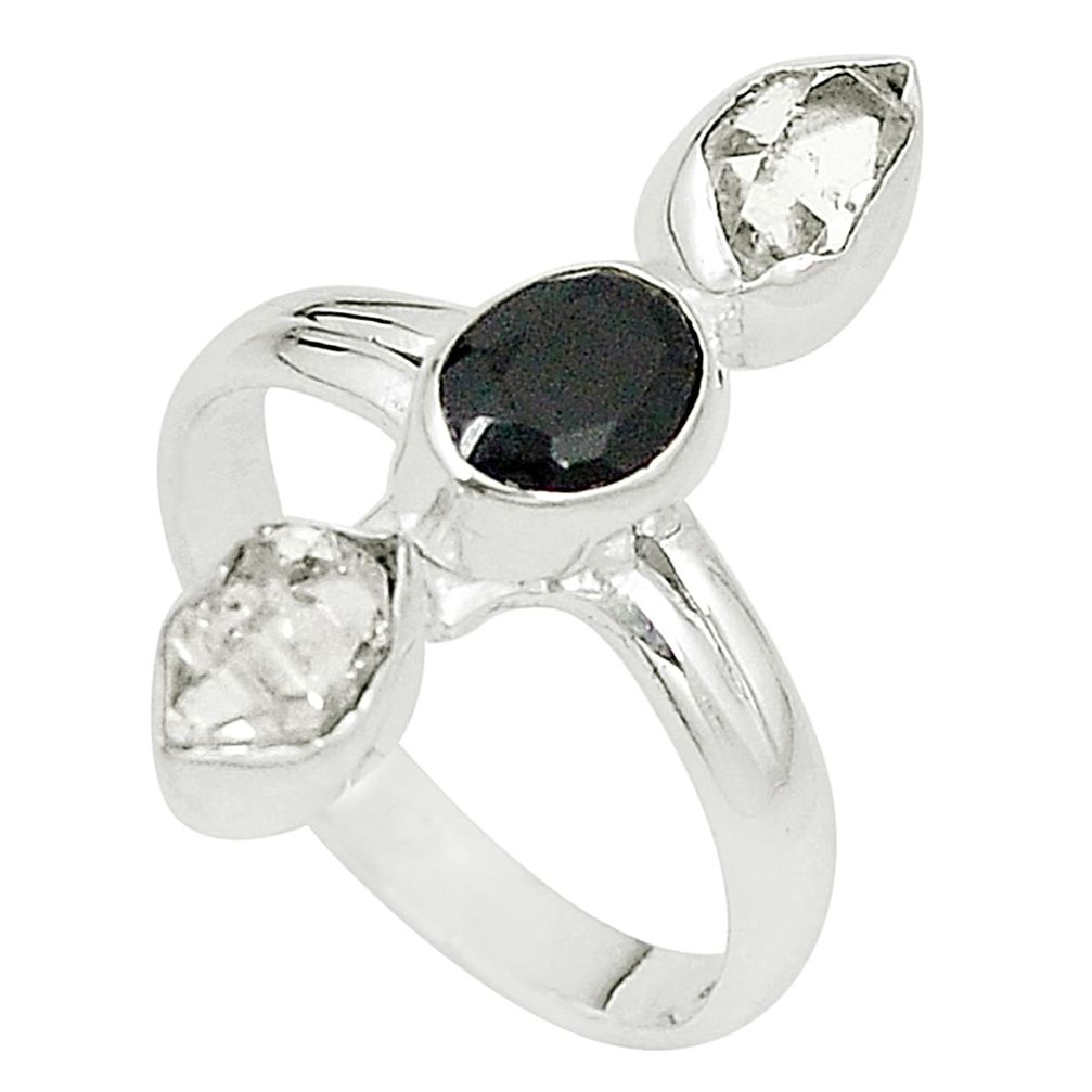 Natural black onyx herkimer diamond 925 silver ring jewelry size 7.5 m30081