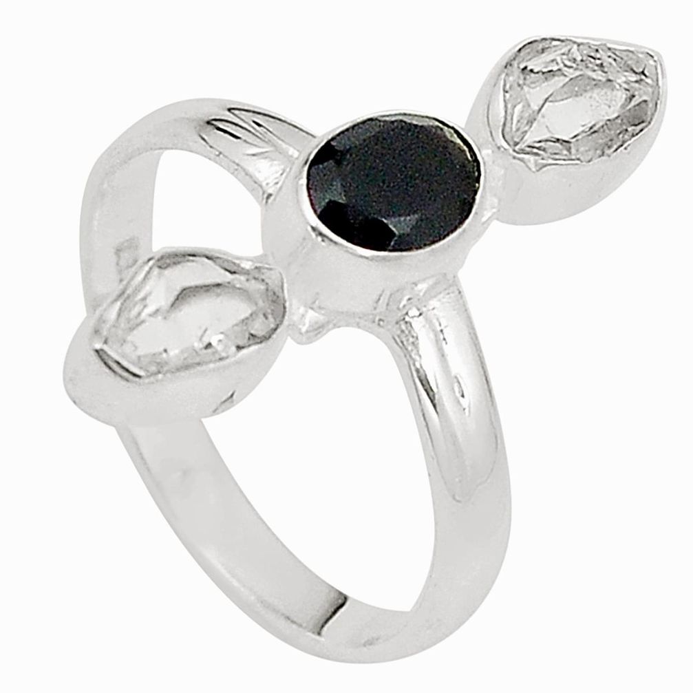 Natural black onyx herkimer diamond 925 silver ring jewelry size 9 m30087