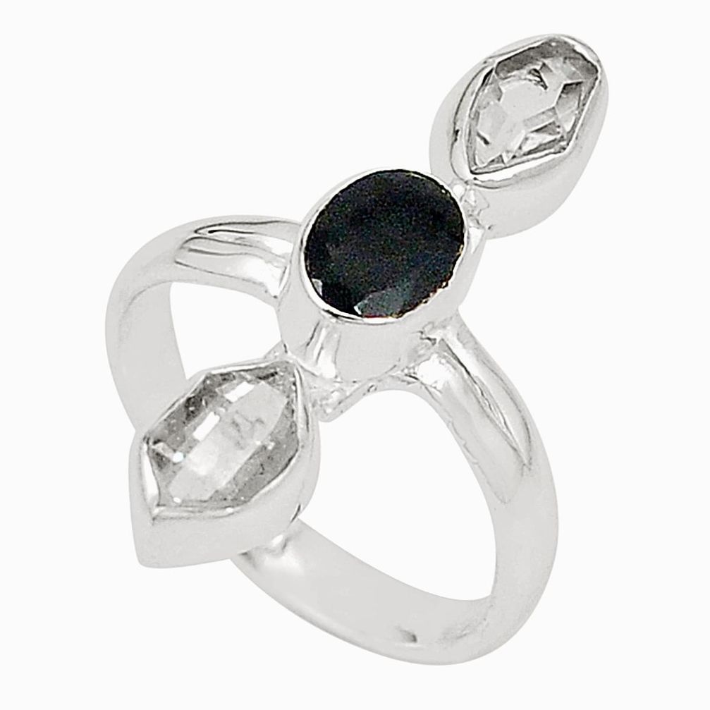 925 silver natural black onyx herkimer diamond ring jewelry size 6.5 m30091