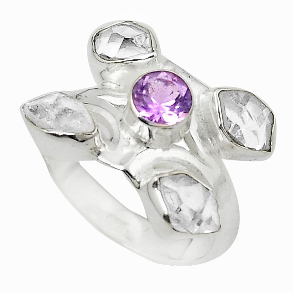 925 silver natural white herkimer diamond amethyst ring jewelry size 6.5 m30120