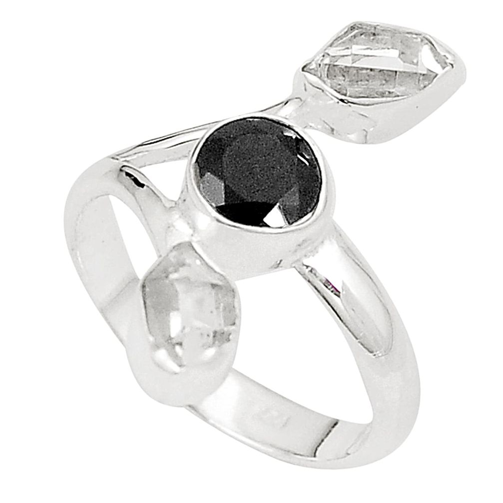 Natural white herkimer diamond onyx 925 silver ring jewelry size 8 m30129