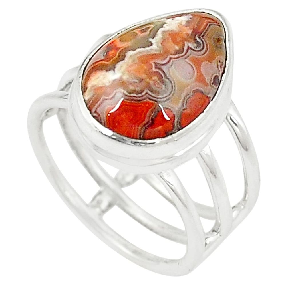 Natural multi color mexican laguna lace agate 925 silver ring size 5 m30185