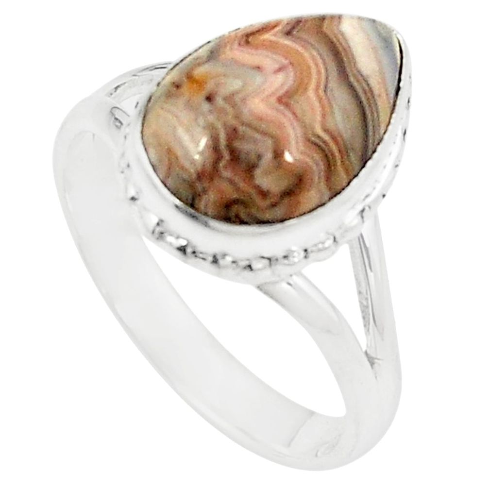 Natural multi color mexican laguna lace agate 925 silver ring size 8.5 m30190