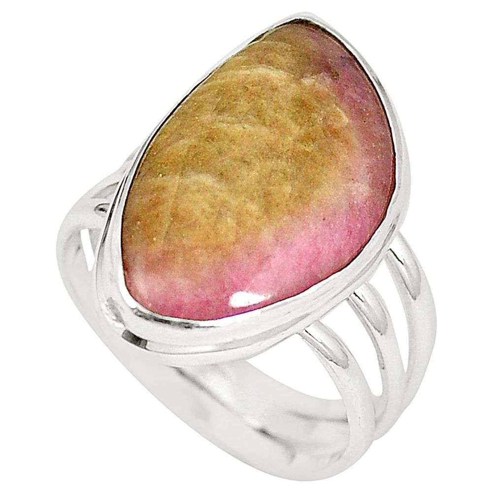 Natural pink bio tourmaline 925 sterling silver ring jewelry size 9 m30754