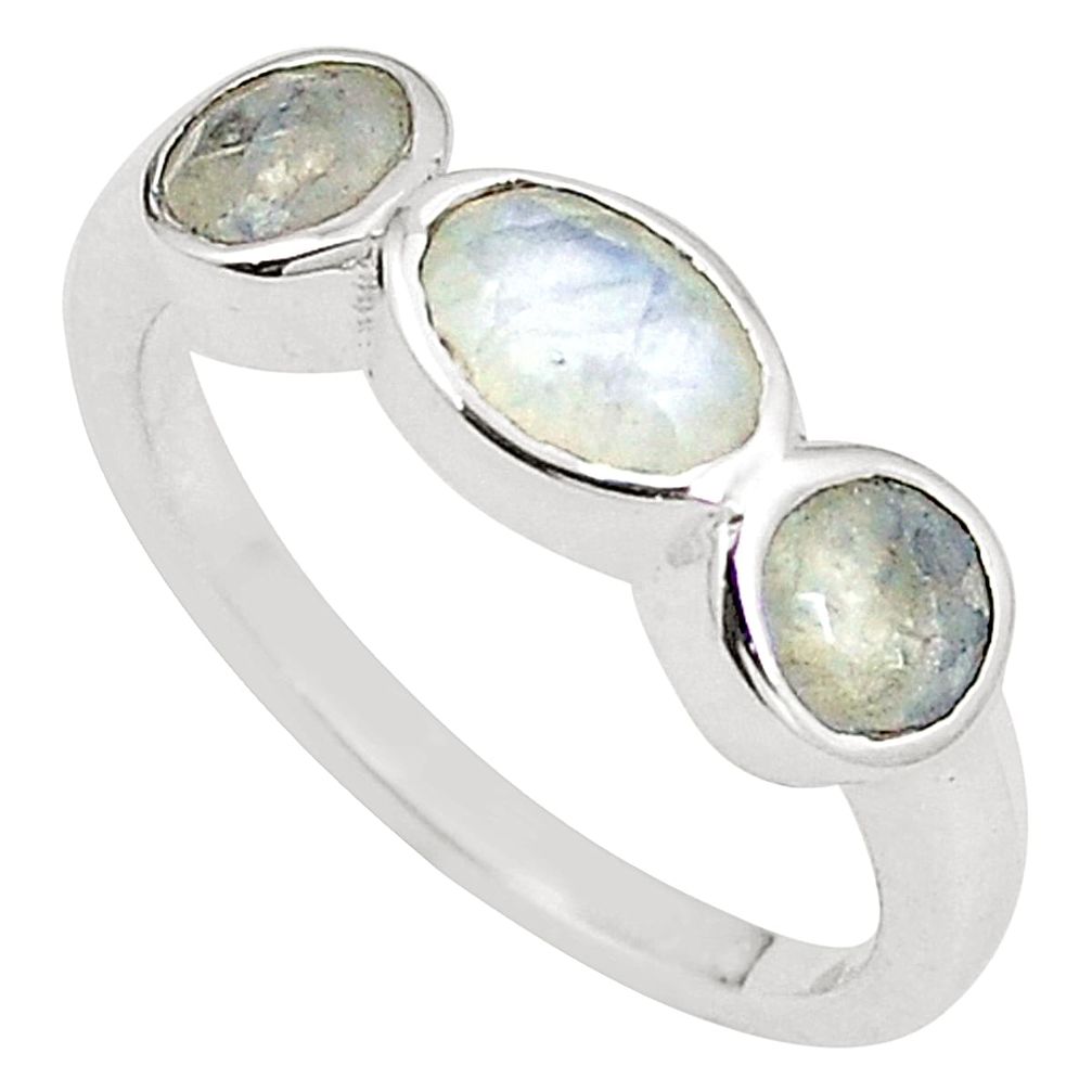 Natural rainbow moonstone 925 sterling silver ring jewelry size 8 m32499