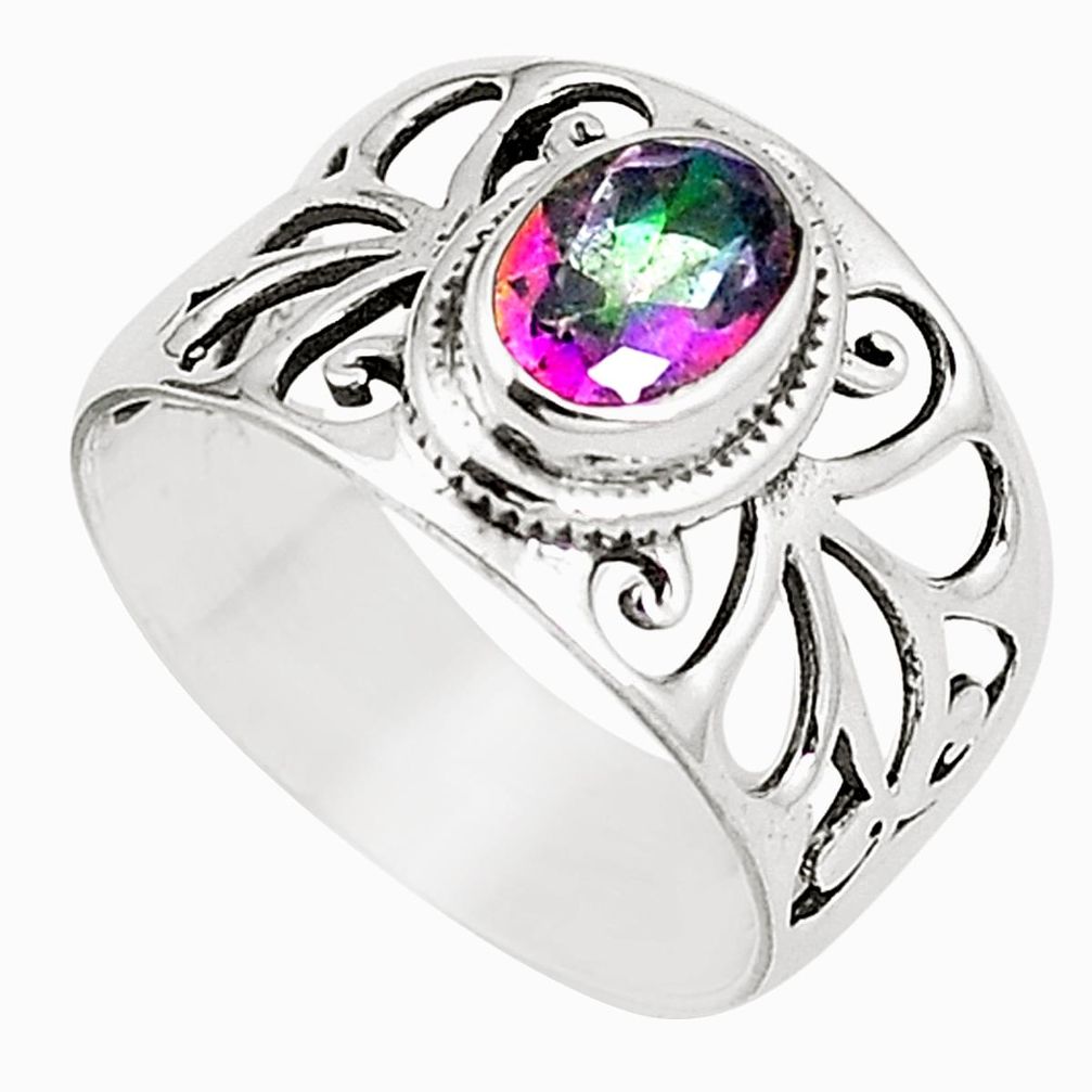925 sterling silver multi color rainbow topaz ring jewelry size 7.5 m32549
