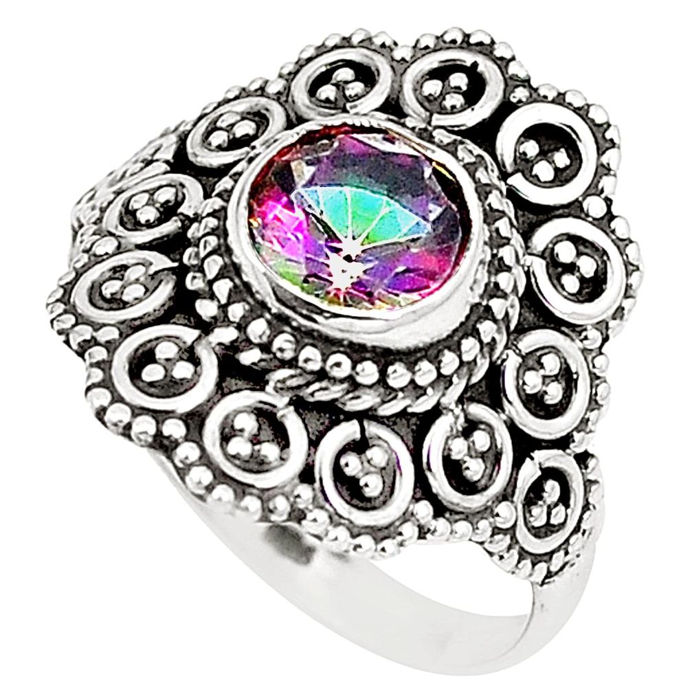 Multi color rainbow topaz round 925 sterling silver ring size 7.5 m32735