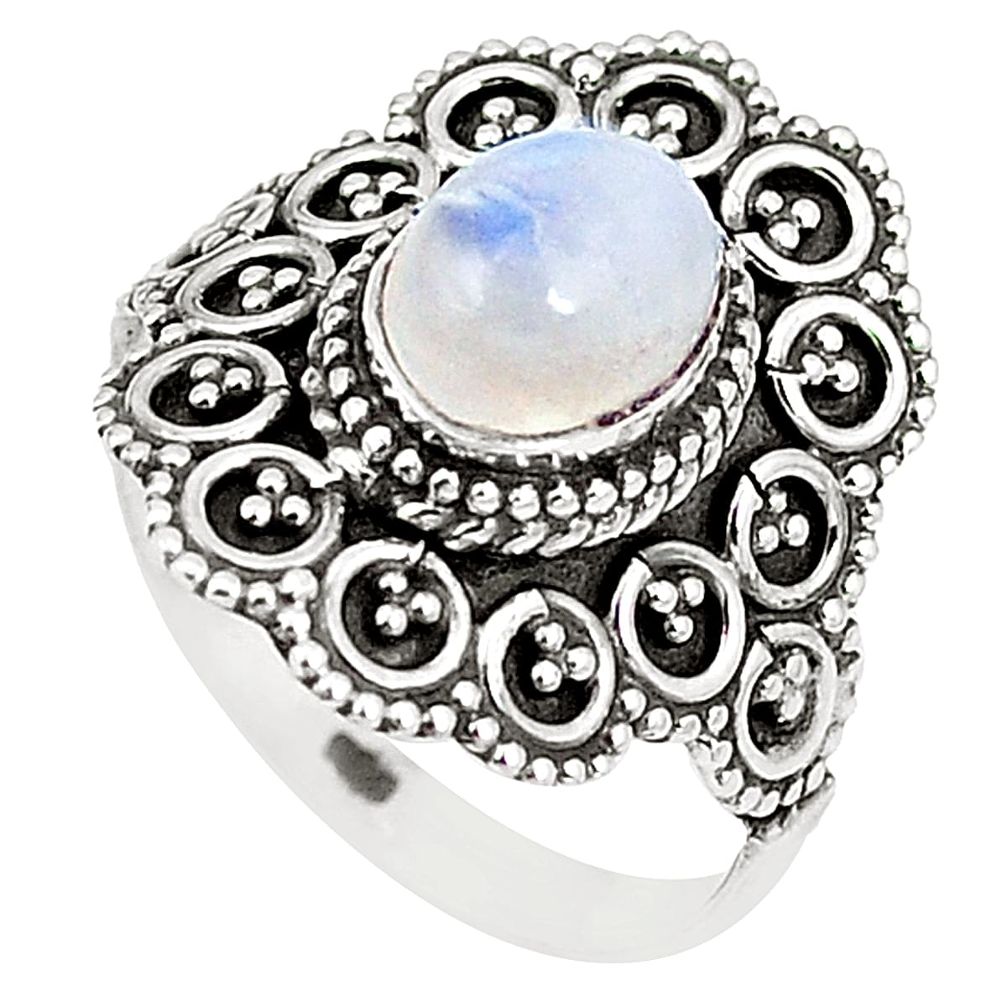 925 sterling silver natural rainbow moonstone ring jewelry size 7.5 m32736