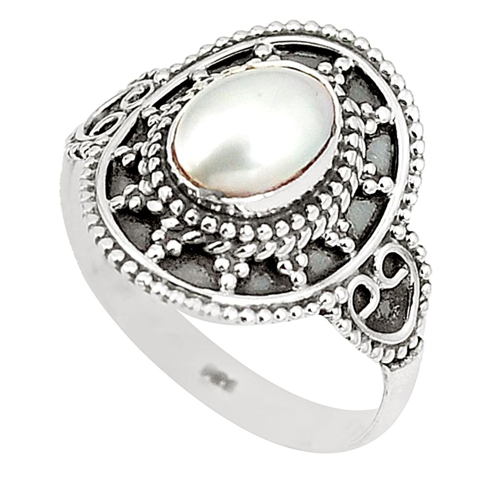 Natural white pearl 925 sterling silver ring jewelry size 8 m32758