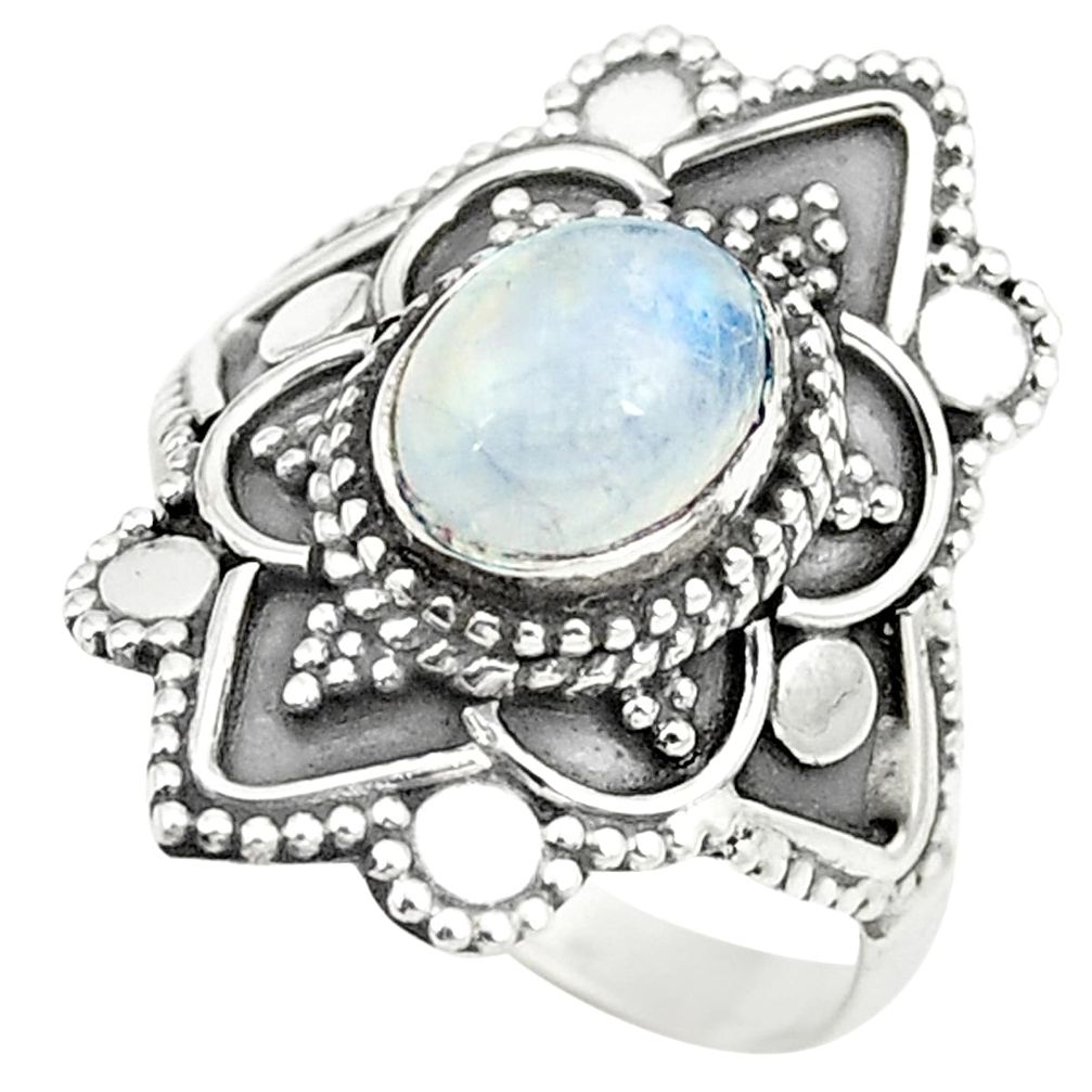 925 sterling silver natural rainbow moonstone ring jewelry size 6.5 m33440