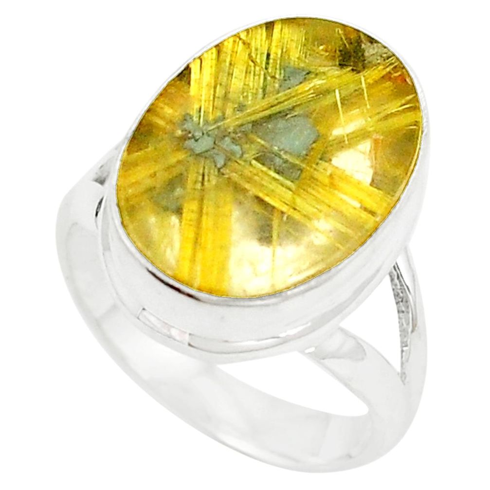 Natural halfstars cabs golden tourmaline rutile 925 silver ring size 7.5 m33885