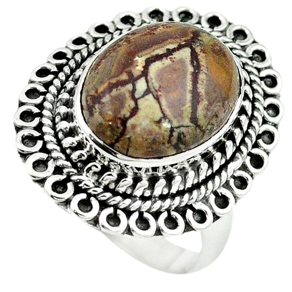 Natural grey sonoran dendritic rhyolite 925 silver solitaire ring size 7 m3550