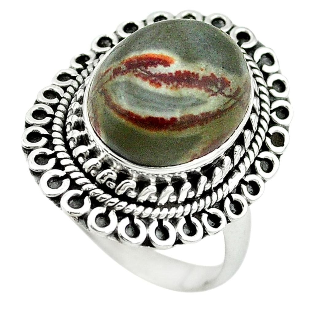 Natural grey sonoran dendritic rhyolite 925 silver solitaire ring size 8.5 m3554