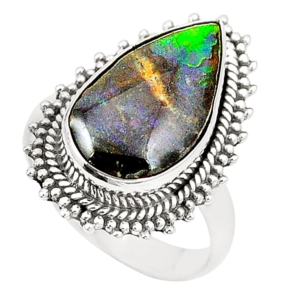 Natural multi color ammolite (canadian) 925 sterling silver ring size 7.5 m35685