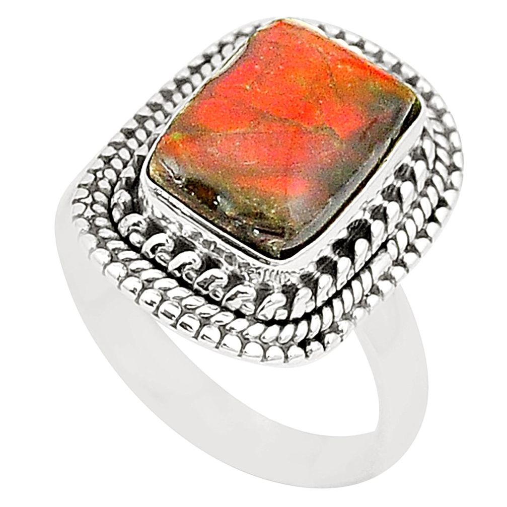 925 sterling silver natural multi color ammolite (canadian) ring size 7.5 m35688