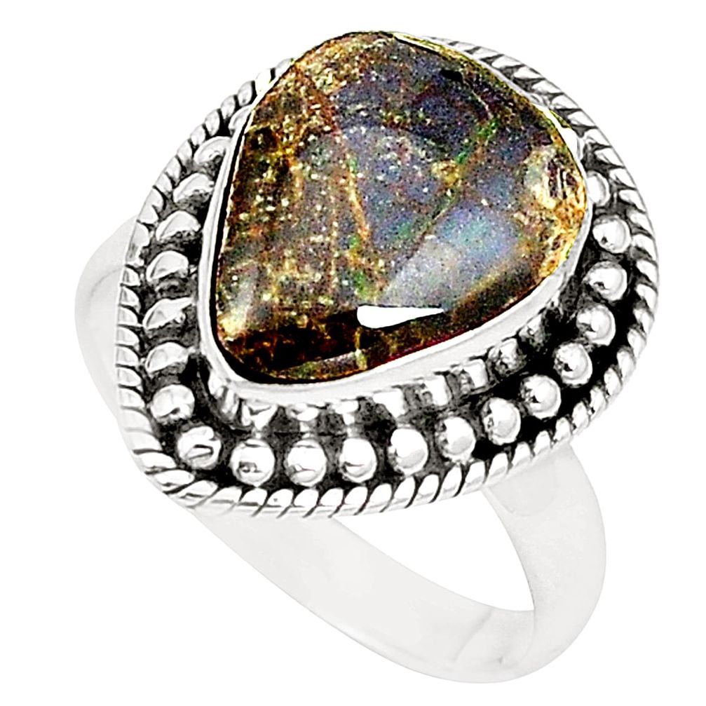 925 sterling silver natural multi color ammolite (canadian) ring size 7 m35693