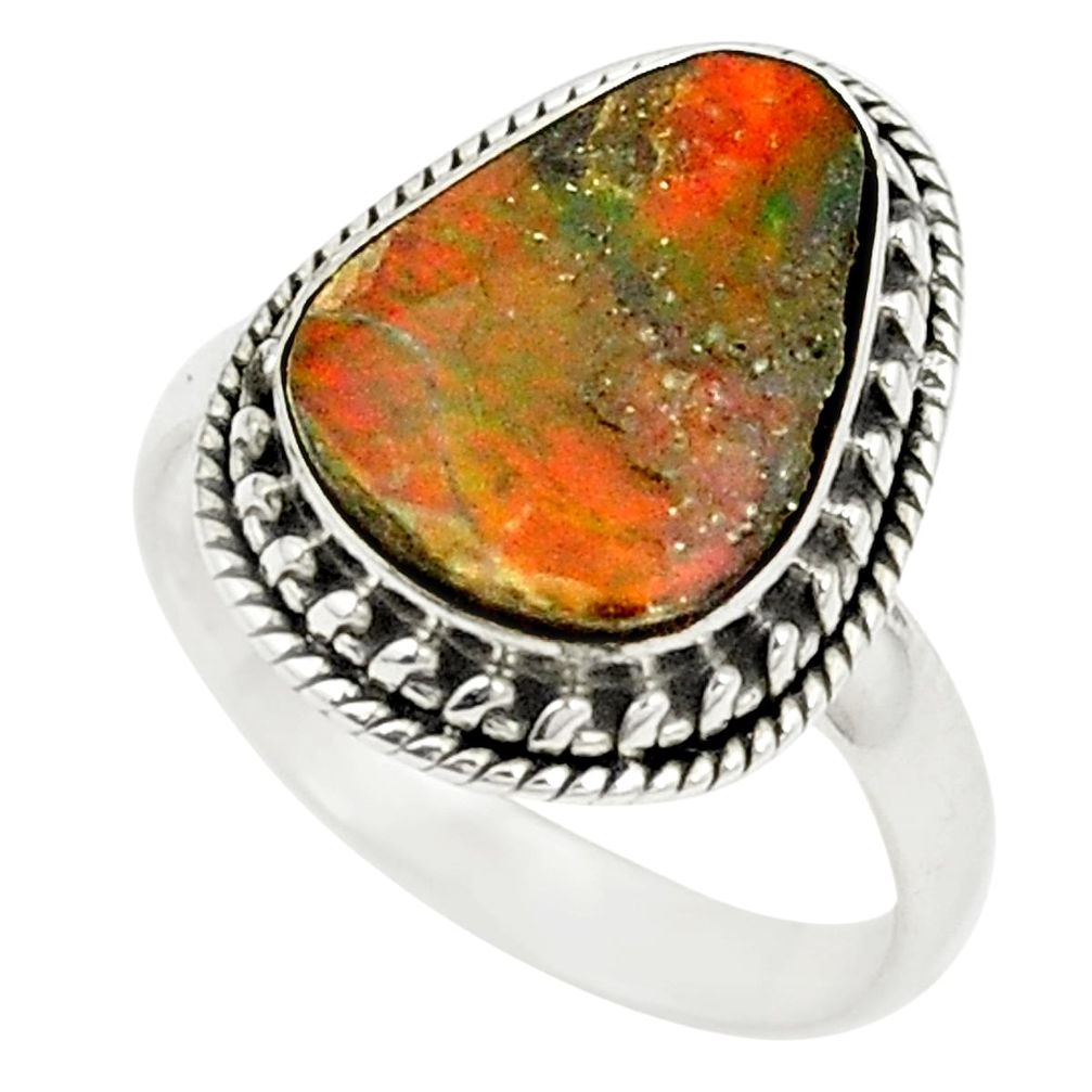 Natural multi color ammolite (canadian) 925 silver ring jewelry size 7.5 m35706