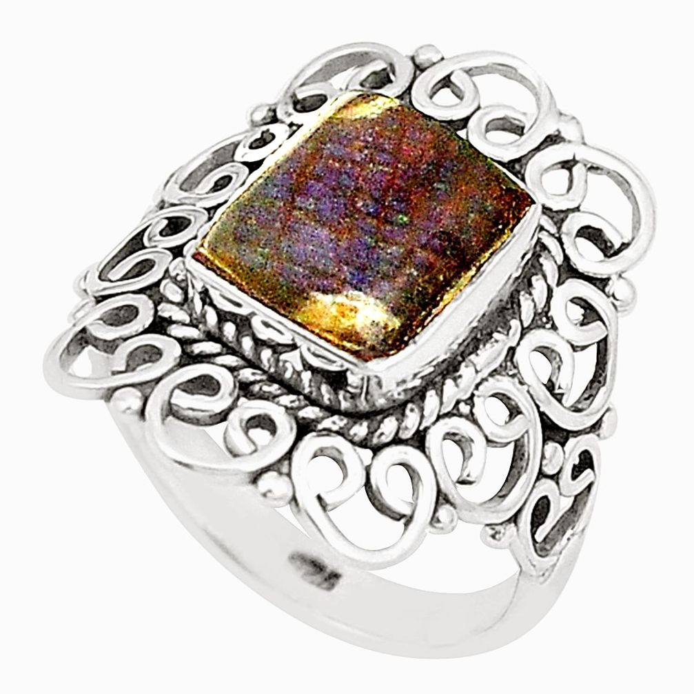 Natural multi color ammolite (canadian) 925 silver ring jewelry size 6.5 m35807