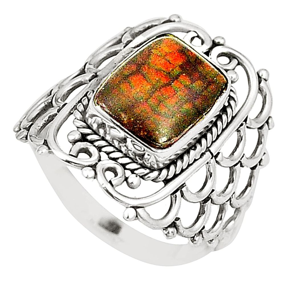 Natural multi color ammolite (canadian) 925 silver ring jewelry size 7.5 m35813