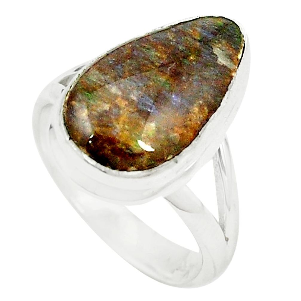 Natural multi color ammolite (canadian) 925 silver ring jewelry size 6.5 m35821