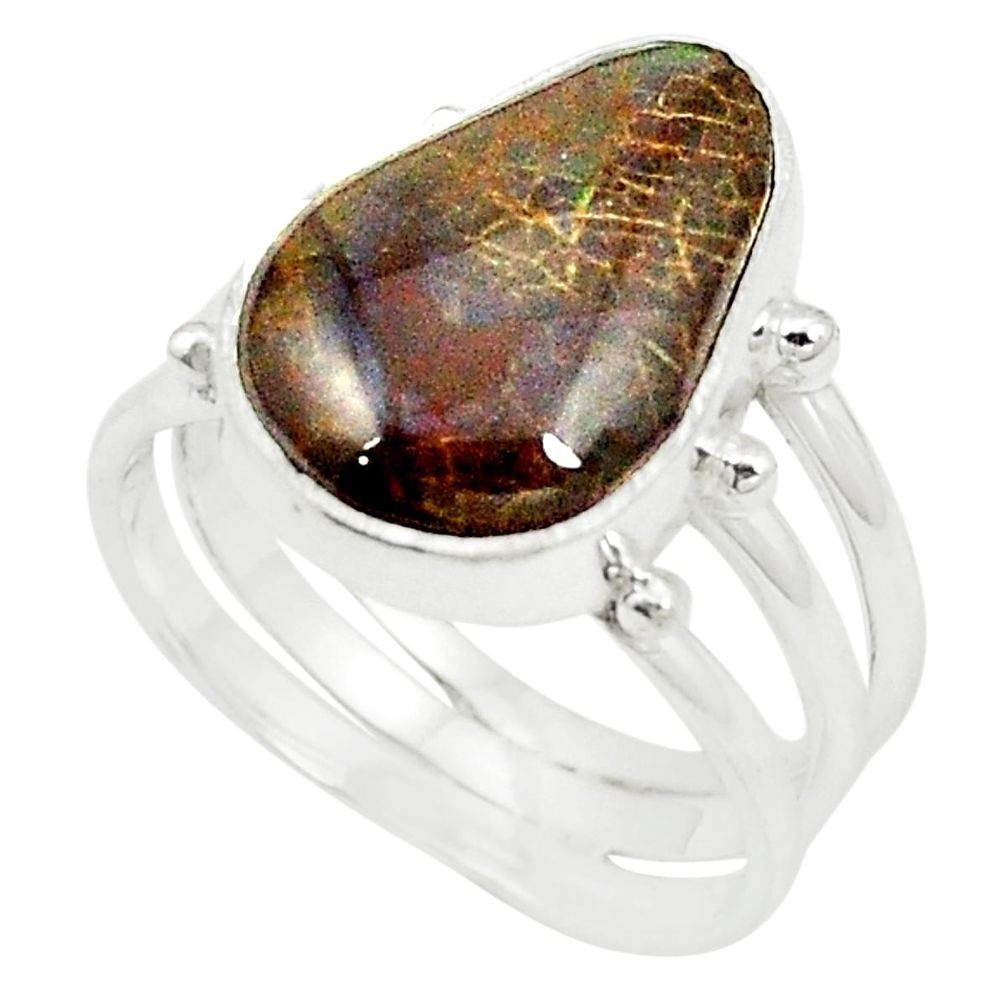 Natural multi color ammolite (canadian) 925 sterling silver ring size 6.5 m35838