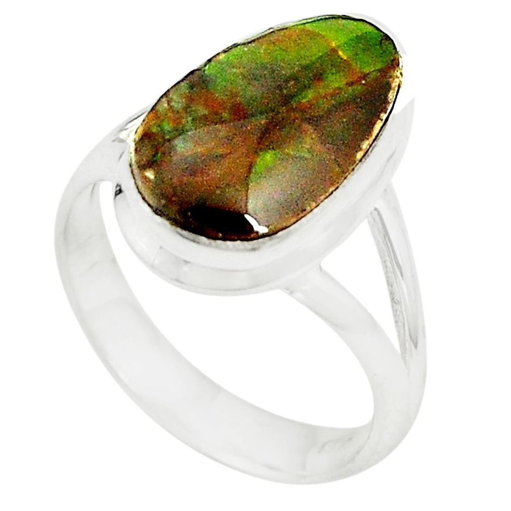 Natural multi color ammolite (canadian) 925 sterling silver ring size 7.5 m35839