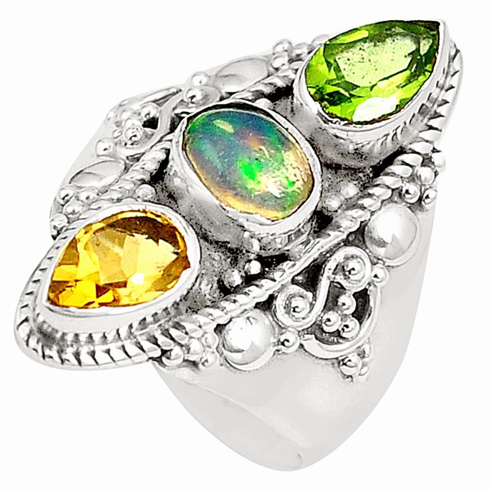 925 silver natural multi color ethiopian opal citrine ring size 7 m36080