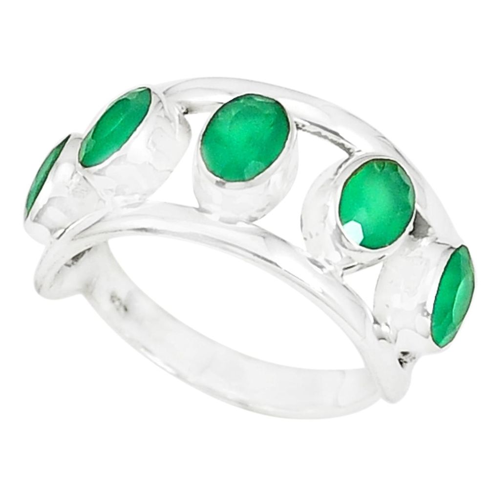 Natural green chalcedony 925 sterling silver ring jewelry size 7.5 m36812