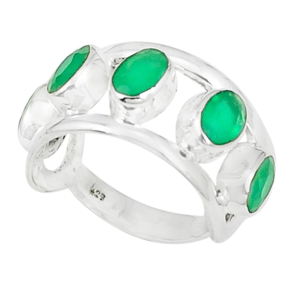 925 sterling silver natural green chalcedony ring jewelry size 5 m36820