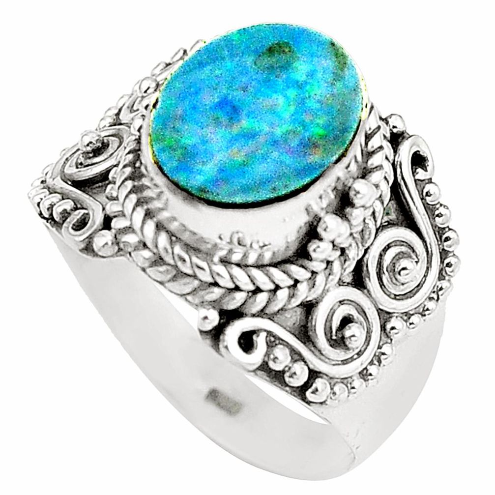 925 silver natural blue doublet opal australian ring jewelry size 6.5 m37150