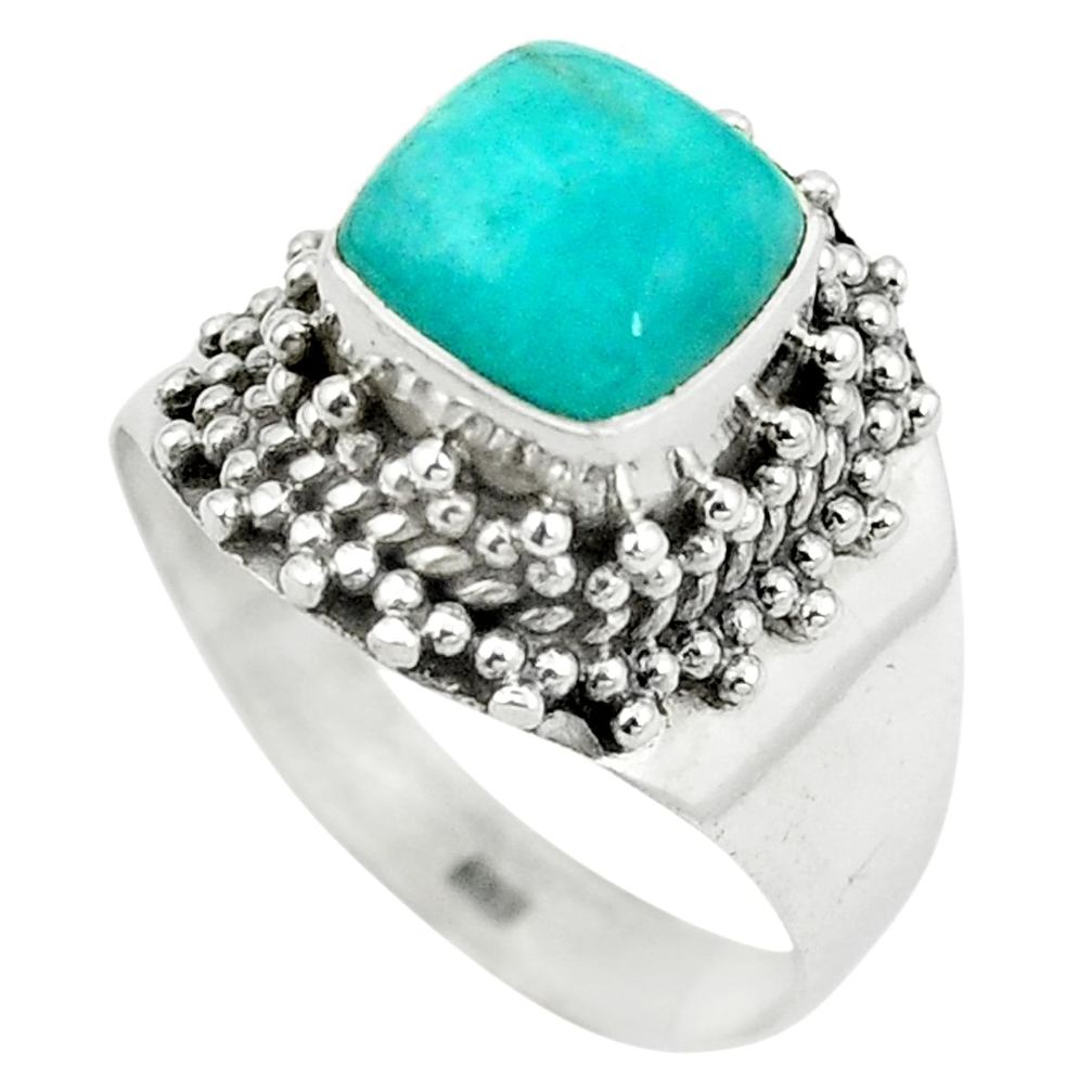 Natural green amazonite (hope stone) 925 sterling silver ring size 7 m37165