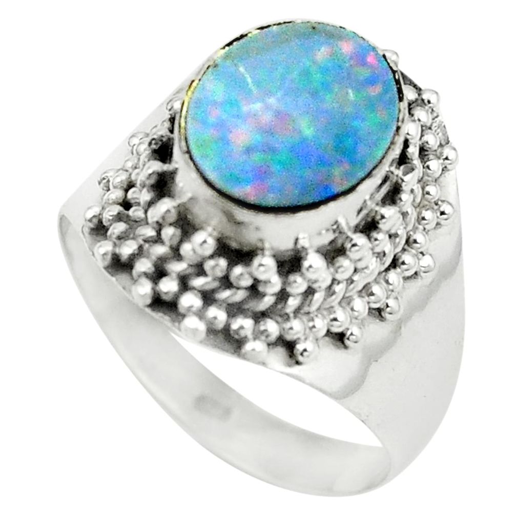 925 sterling silver natural blue doublet opal australian ring size 7 m37168