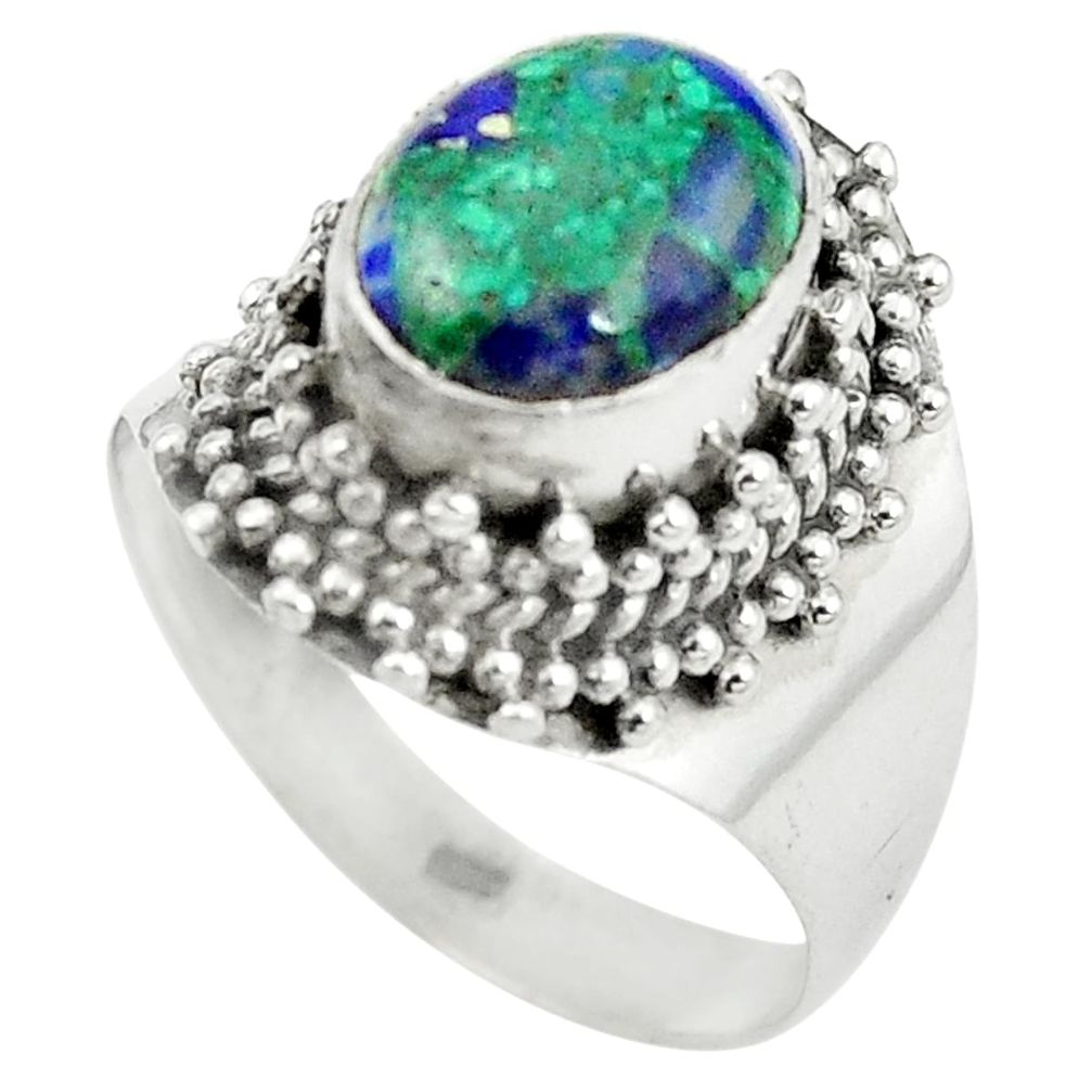 Natural green azurite malachite 925 sterling silver ring size 7.5 m37173