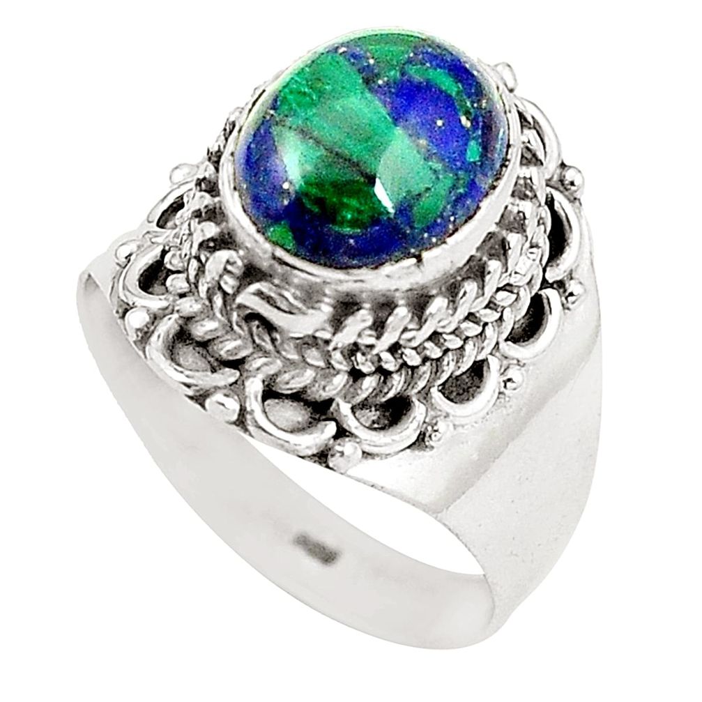 925 sterling silver natural green azurite malachite oval ring size 6.5 m37200