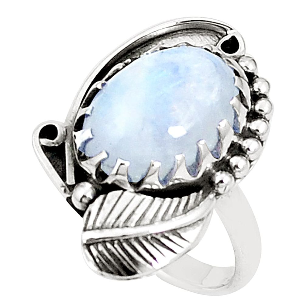 Natural rainbow moonstone 925 sterling silver ring jewelry size 7.5 m37296