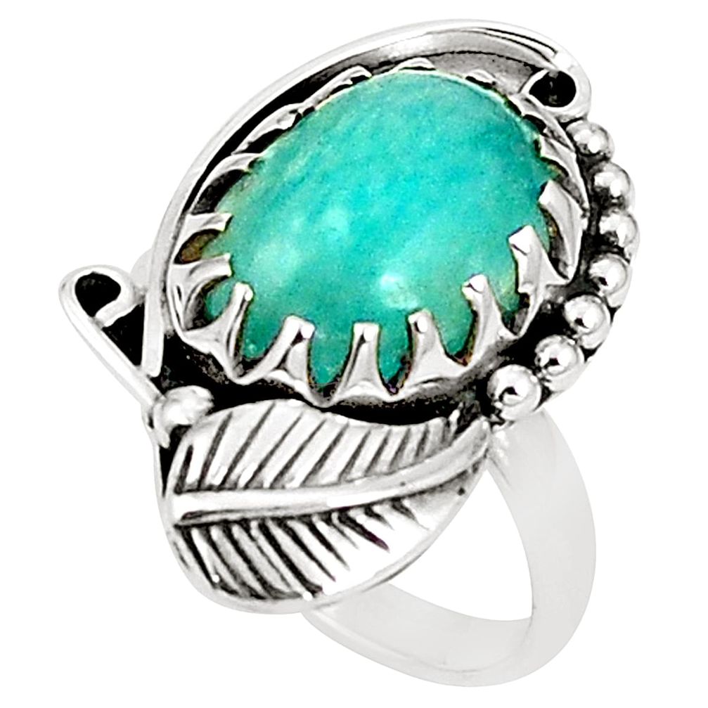 925 silver natural green amazonite (hope stone) ring jewelry size 6.5 m37300