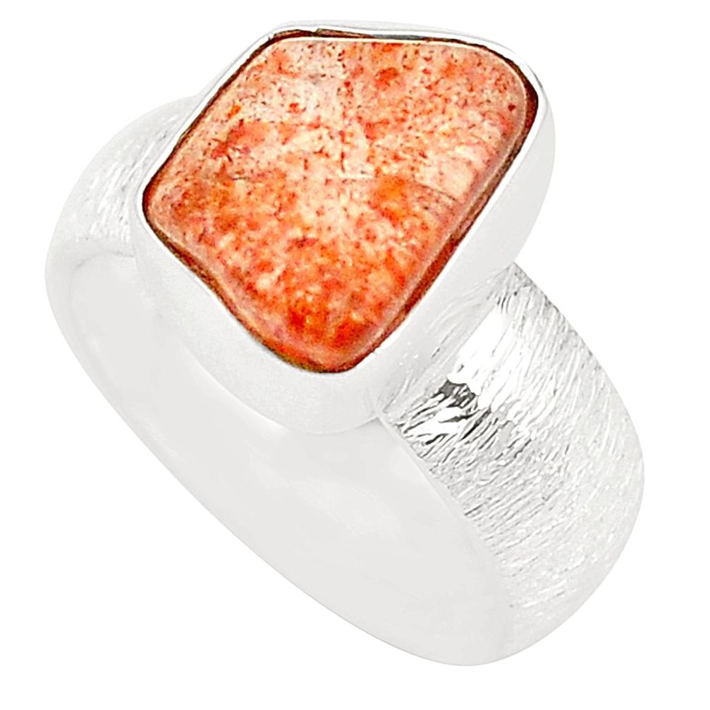 Natural orange sunstone (hematite feldspar) 925 silver ring size 5.5 m37394