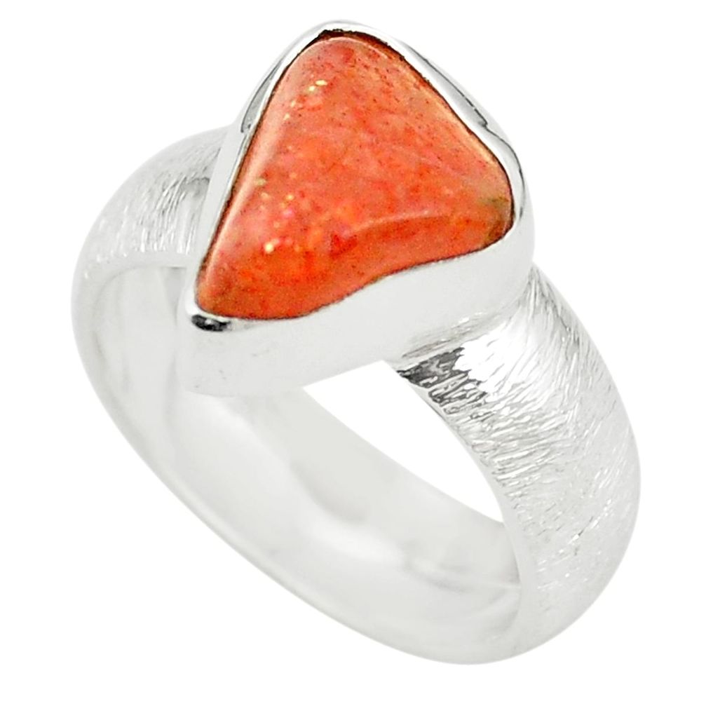 Natural orange sunstone (hematite feldspar) 925 silver ring size 8 m37723