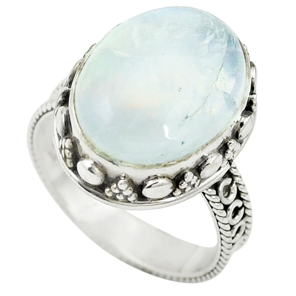 Natural rainbow moonstone 925 sterling silver ring size 7.5 m37769