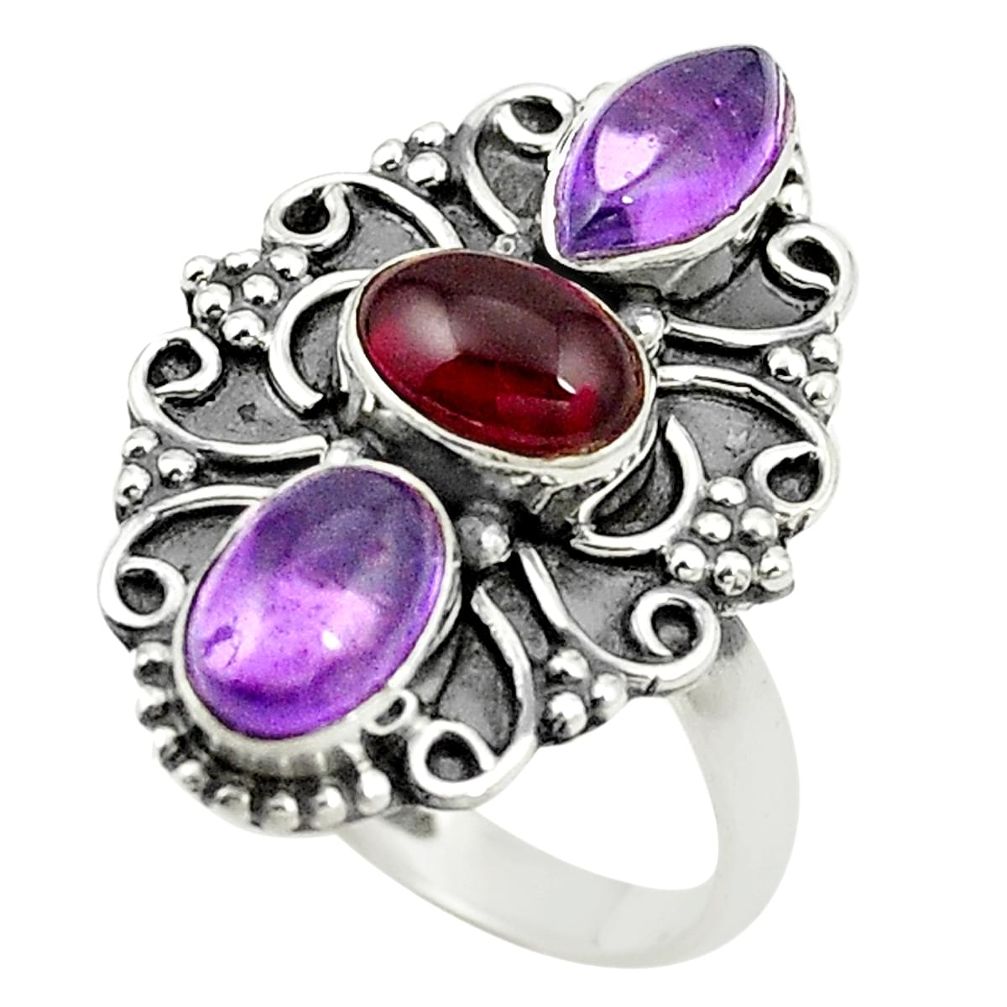 Natural red garnet purple amethyst 925 sterling silver ring size 6.5 m37845