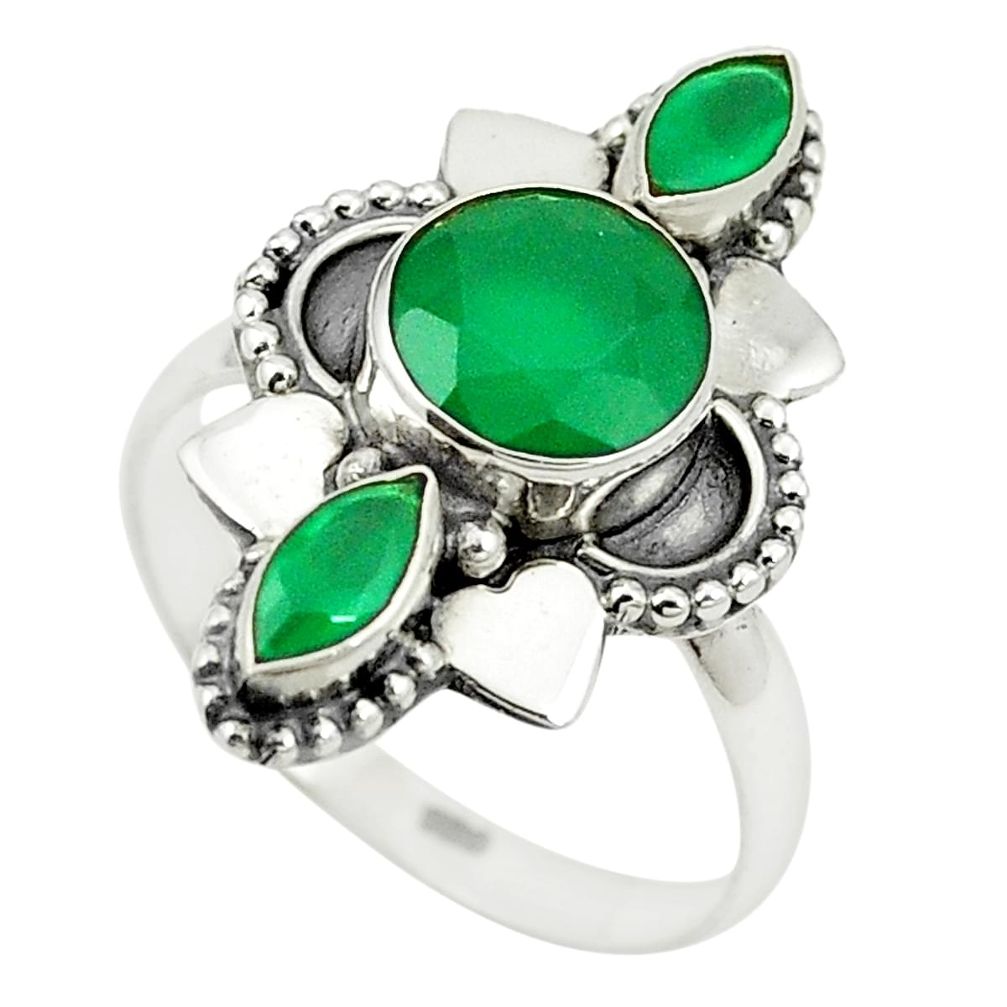 Natural green chalcedony 925 sterling silver ring jewelry size 7.5 m37849